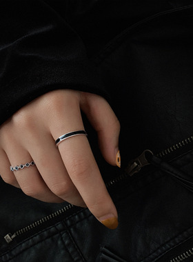 银黑色ins冷淡风网红开口戒指