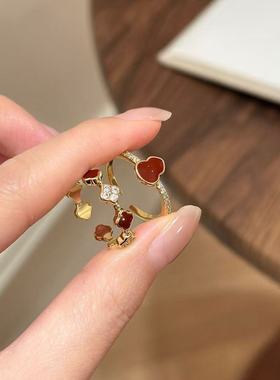 新年红色戒指女小众设计感高级轻奢食指戒时尚个性开口可调节指环