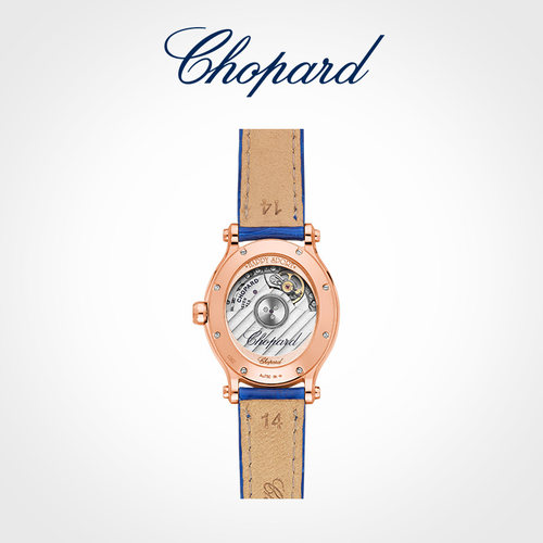Chopard萧邦31MM快乐钻石椭圆玫瑰色18K金蓝色机械手表礼物 - 图1