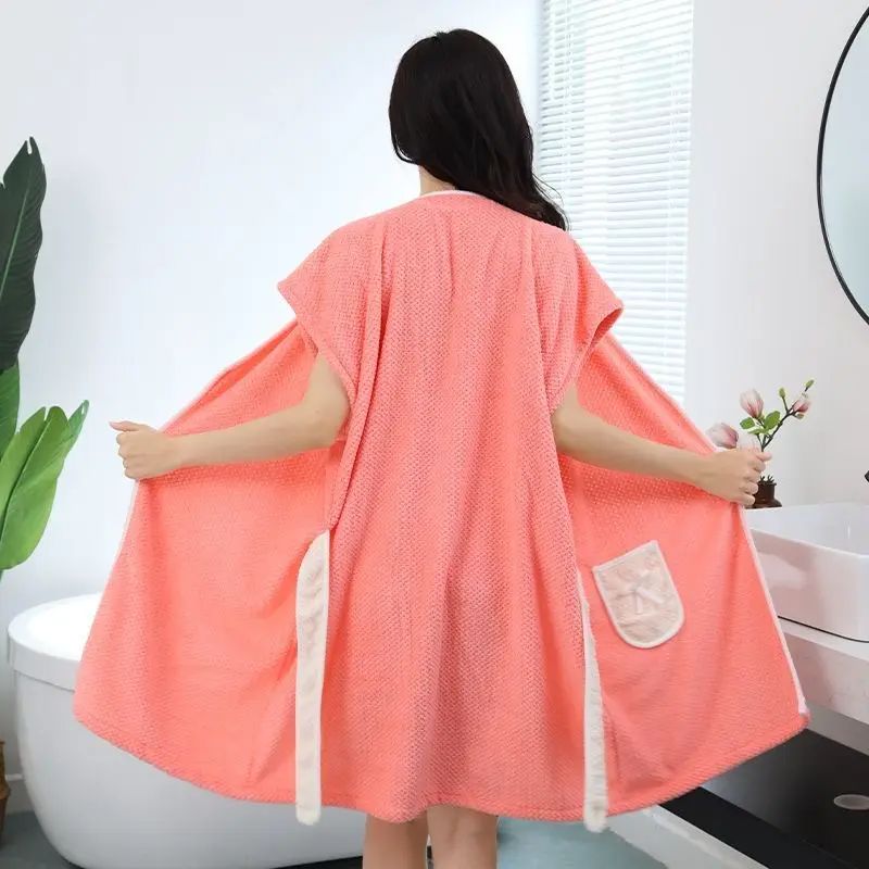 家用短袖浴袍式浴巾加长成人可穿式浴巾女士浴裙可穿可裹洗澡浴衣 - 图1