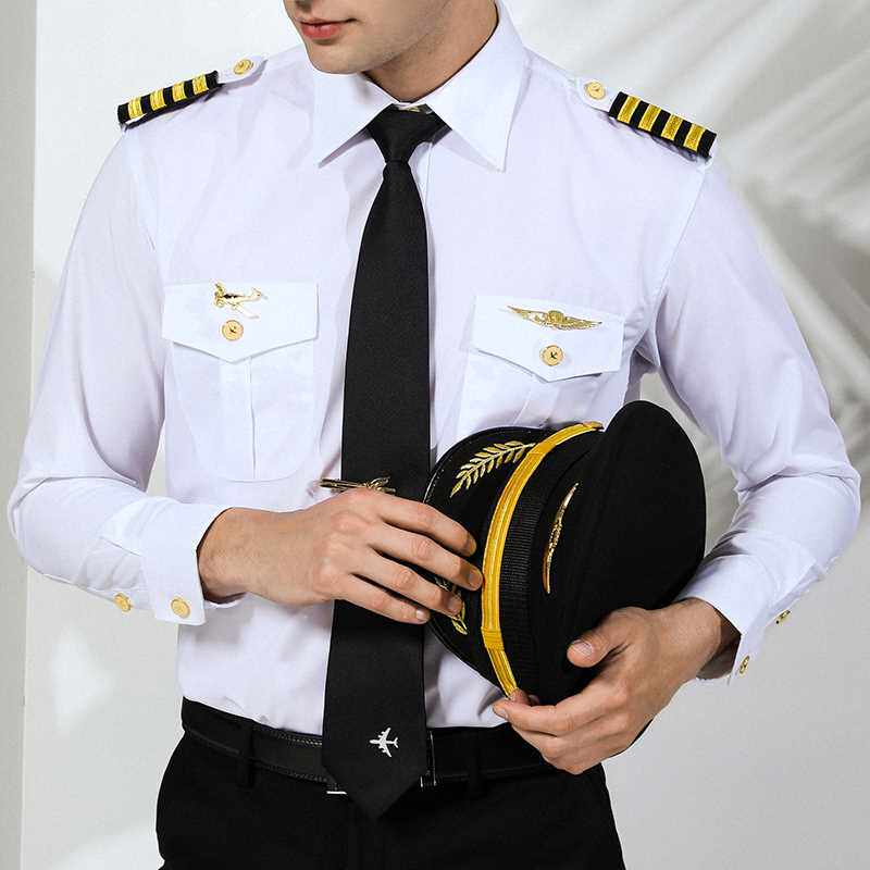 高档空少衬衫套装男机长制服飞行员衬衣机师制服发型师酒店保安工
