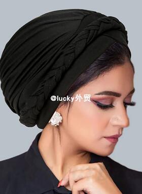 前额交叉辫子帽马来西亚头巾帽套头帽帽子turban wowen