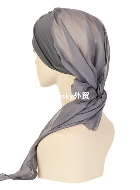 欧美外贸雪纺拼接弹力发带头巾帽夏季薄包头帽子turban hats lady