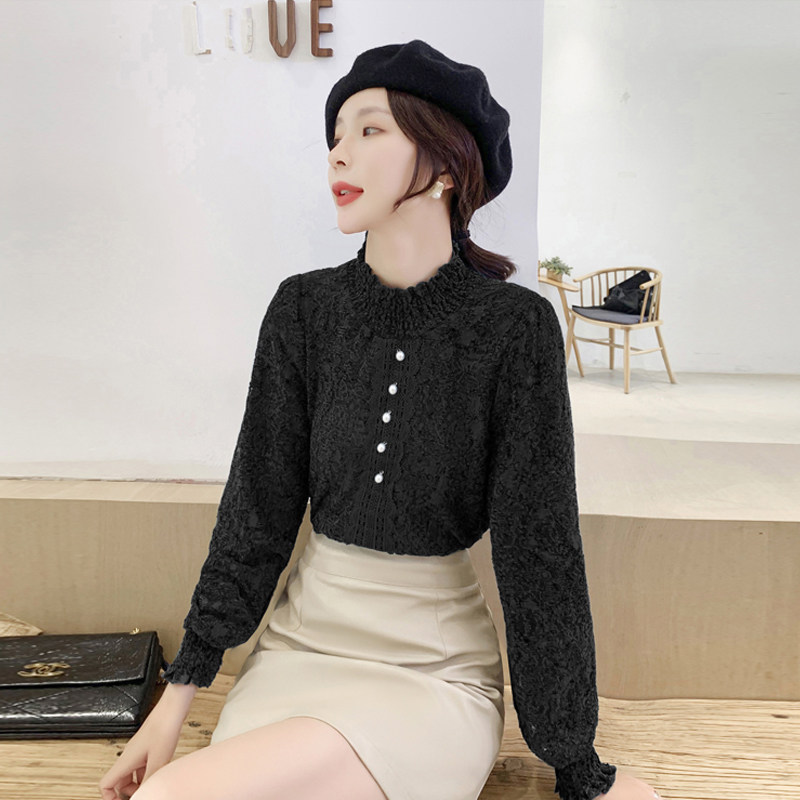 加绒蕾丝秋冬韩版内搭半高领t恤 奈菲妮蕾丝衫/雪纺衫