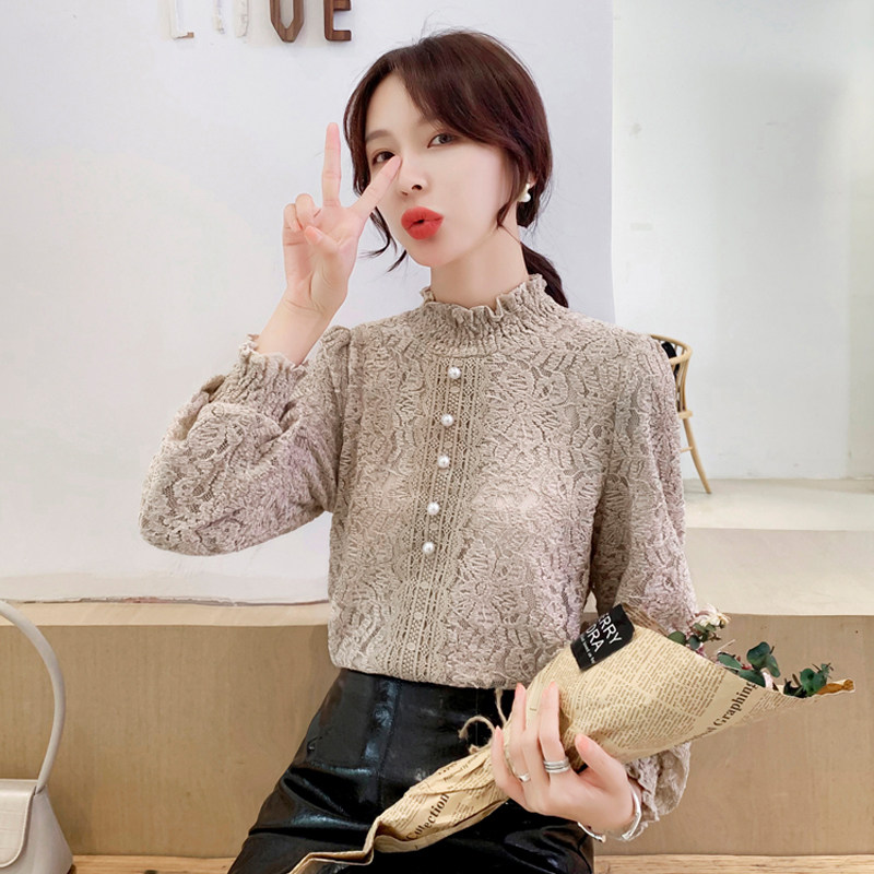 加绒蕾丝秋冬韩版内搭半高领t恤 奈菲妮蕾丝衫/雪纺衫