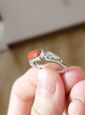 925银新中式民族风几何蛋面南红