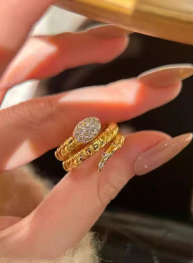 小众设计微镶三圈缠绕灵蛇戒指招