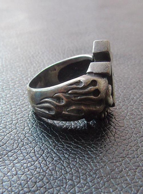 新品立体火焰十字架骷髅戒指复古