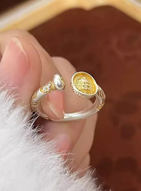黄财神戒指女轻奢小众国风描金开