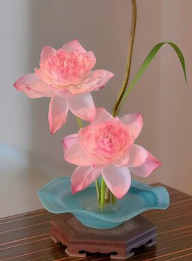 新中式水墨青云雾面花瓶摆件客厅插花莲花陶瓷花盆水培花盘高级感