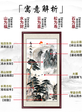 山水中堂画堂屋三联大气壁画实木