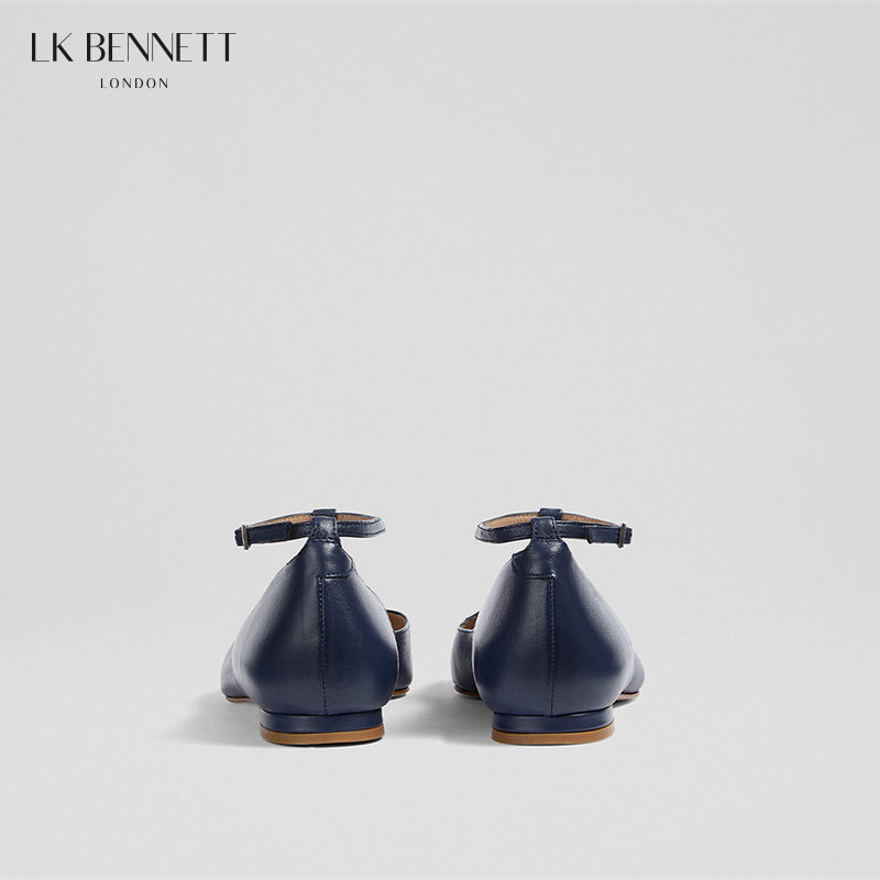 LK BENNETT深蓝圆头平底单鞋2025秋冬新款时尚进口羊皮T字带浅口,淘宝优惠券,粉丝福利购,淘宝优惠卷