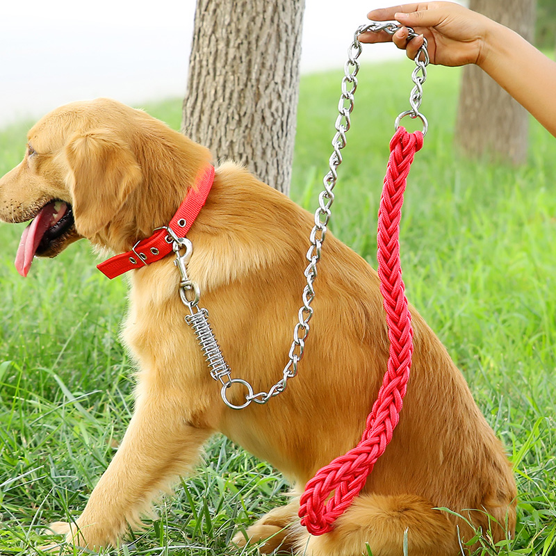 狗狗防咬牵引绳金毛中大型犬拉布拉多狗铁链子防爆冲萨摩耶狗绳子 - 图1