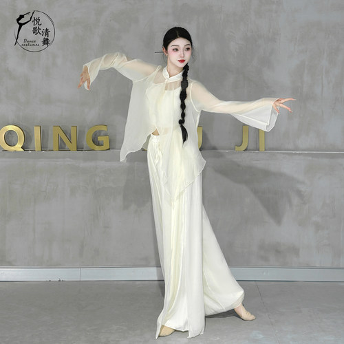 现代舞衬衫秋夏古典舞练功服飘逸中国舞服装宽松舞蹈上衣女款新款 - 图3