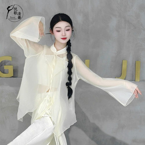 现代舞衬衫秋夏古典舞练功服飘逸中国舞服装宽松舞蹈上衣女款新款 - 图0