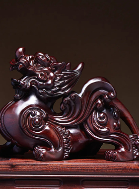 黑檀木中式貔貅摆件一对精雕
