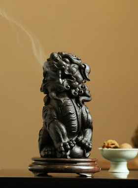 印度小叶紫檀木瑞狮戏球香炉