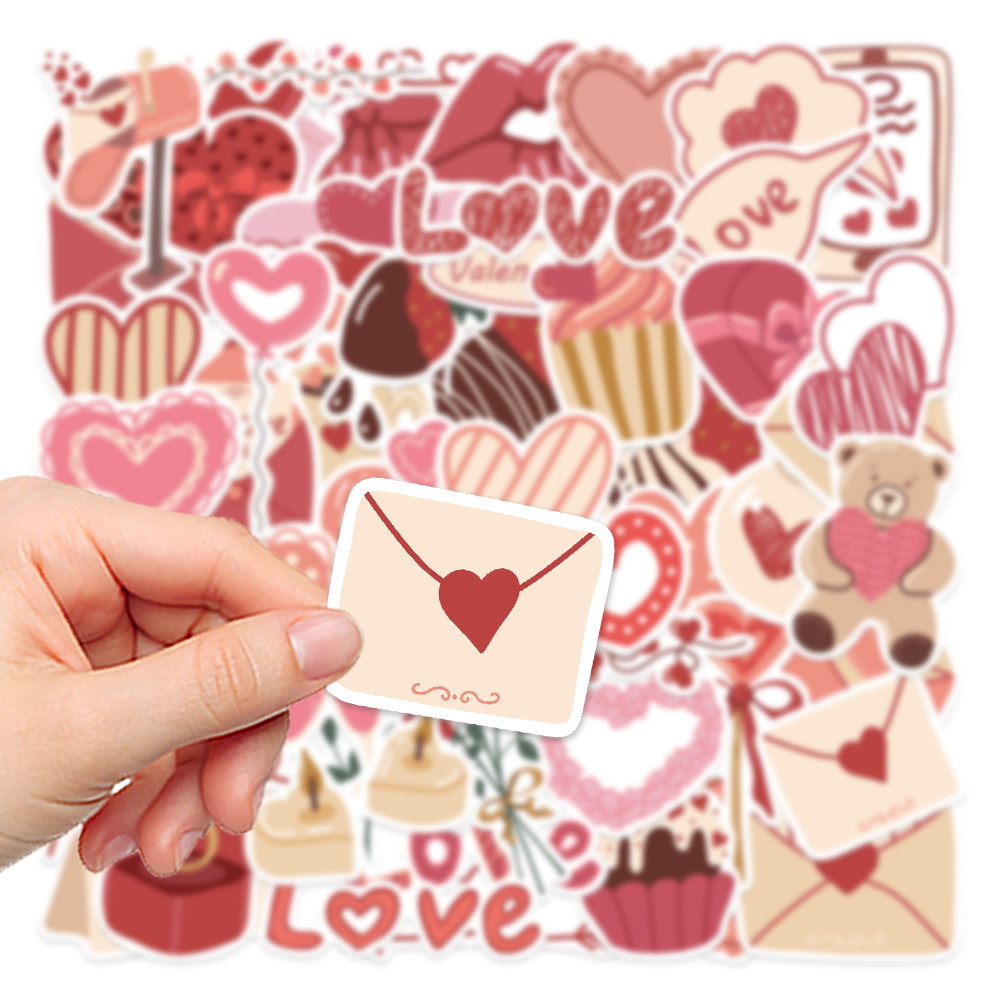 58张粉色浪漫情人节贴纸笔记本电脑手账本手机壳iPad装饰防水贴画
