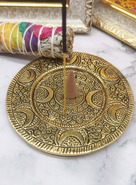 新款铝制香插复古三相月月相法玛蒂之手摆件烛台水晶草药收纳杯垫