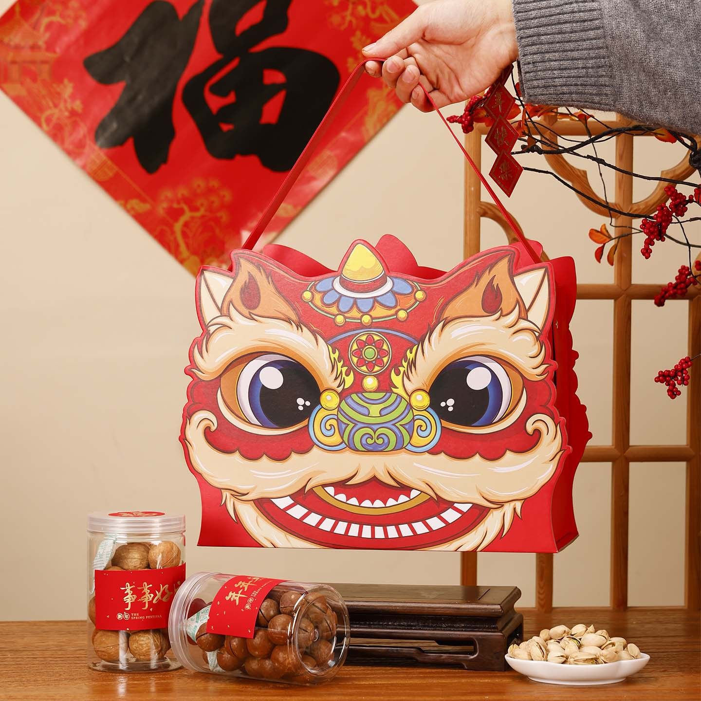 2026新年醒狮手提盒加大容量年货春节礼盒干货坚果腊味包装盒空盒,淘宝优惠券,粉丝福利购,淘宝优惠卷