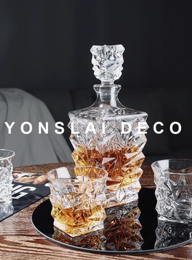 现代轻奢威士忌酒具摆件玻璃酒杯醒酒器样板间红酒架酒柜软装饰品