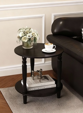 轻奢实木圆形双层储物边几