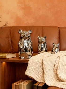 现代简约金属小熊装饰摆件