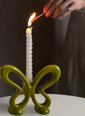 蝶舞吉祥陶瓷烛台客厅餐桌摆件