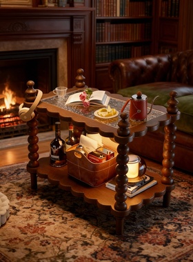 实木珠饰轻奢客厅沙发边几