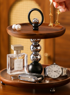 中古风胡桃木双层收纳钥匙首饰架