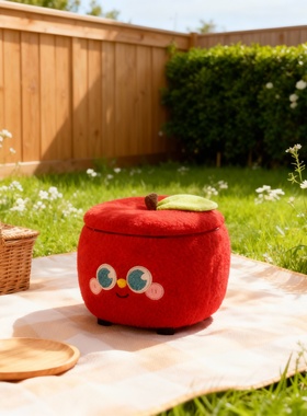 可爱苹果造型毛绒野餐收纳凳