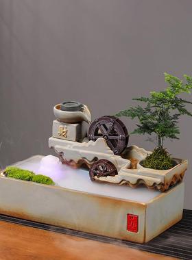 招财流水摆件茶室桌面循环水景吉象如意新中式办公室前台开业礼品