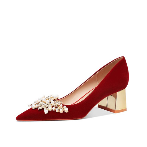 红色绝美婚鞋女秀禾服鞋子中式婚礼高跟结婚粗跟敬酒不累脚新娘鞋 - 图3