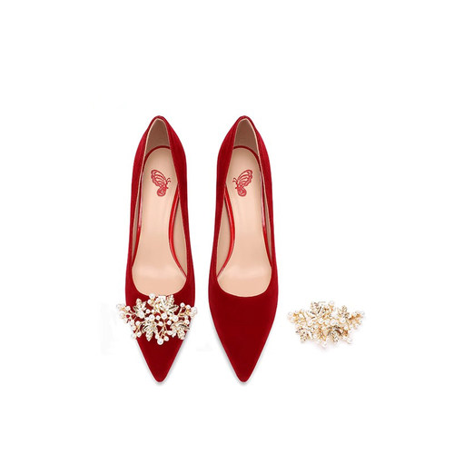 红色绝美婚鞋女秀禾服鞋子中式婚礼高跟结婚粗跟敬酒不累脚新娘鞋 - 图1