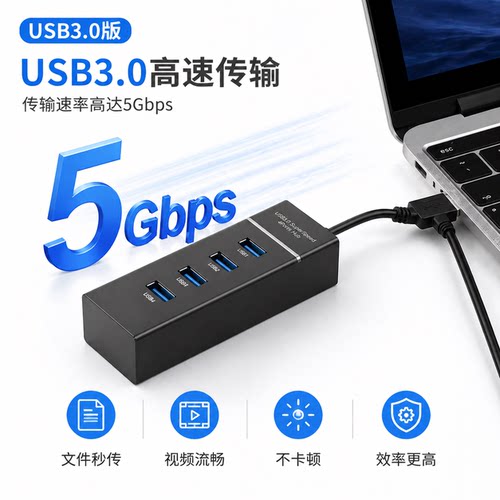 USB3.0扩展坞台式机主机笔记本电脑集线器多功能带供电加长延长分线拓展HUB多接口U盘键盘鼠标一拖四 - 图2