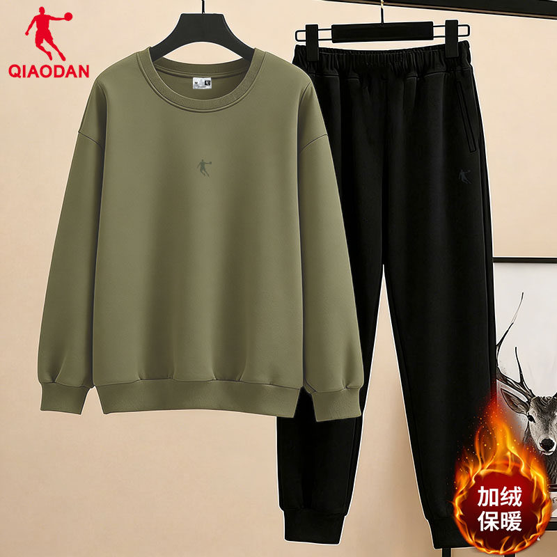 乔丹加绒套装男卫衣长裤冬季保暖新款黑色长袖宽松休闲运动两件套,淘宝优惠券,粉丝福利购,淘宝优惠卷