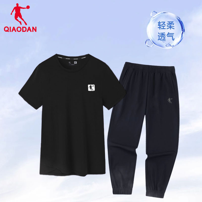 中国乔丹运动套装女官网旗舰短袖t恤长裤一套女生健身跑步休闲服-图1