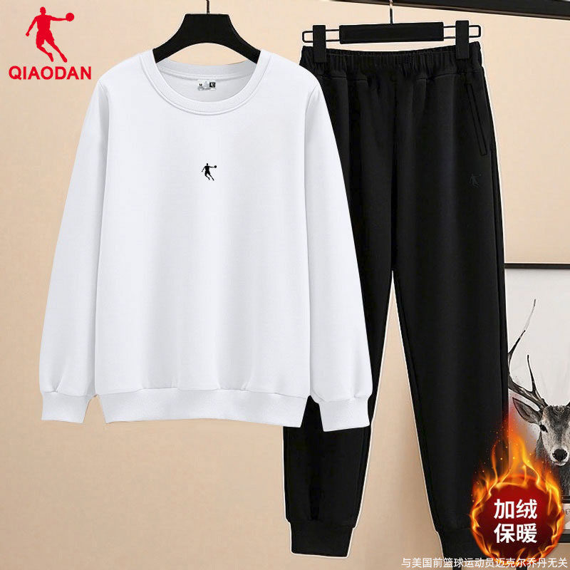 乔丹加绒套装男卫衣长裤冬季保暖新款黑色长袖宽松休闲运动两件套,淘宝优惠券,粉丝福利购,淘宝优惠卷
