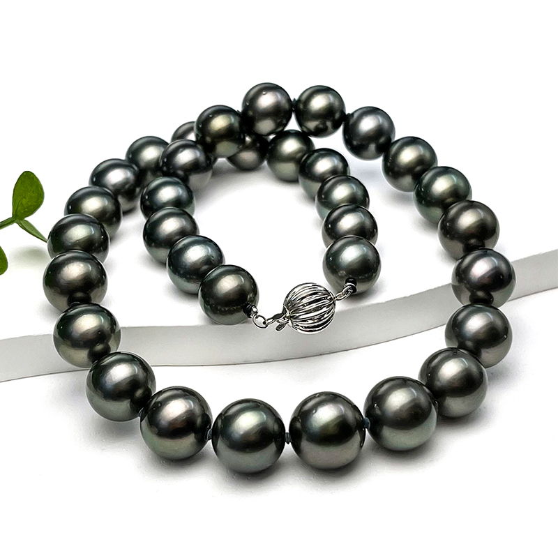 珍珠皇后 极光孔雀大溪地珍珠项链12-15mm正圆少瑕 附真科研大证 - 图2