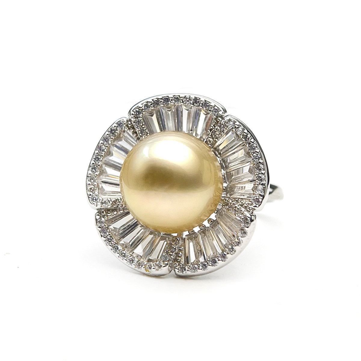 Queen of Pearls Saltwater Pearl Ring Women's S925 Silver 11-12mm Saltwater Gold Pearl Ring
