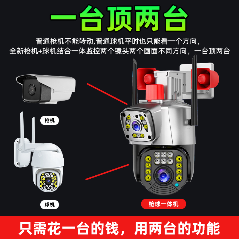 360度全景高清双画面摄像影头无线家用手机远程室外无死角监控器