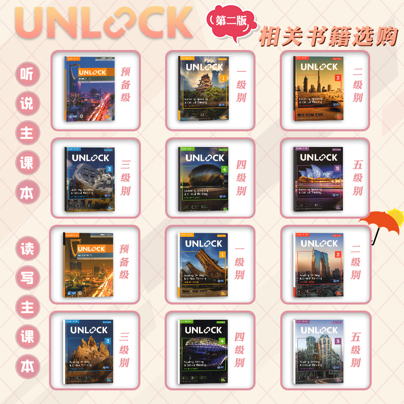 原版进口剑桥少儿英语教材 Unlock 1234 Listening听力口语 Reading Writing 高中英语阅读写作 听说读写思维英文语法词汇书籍 - 图1