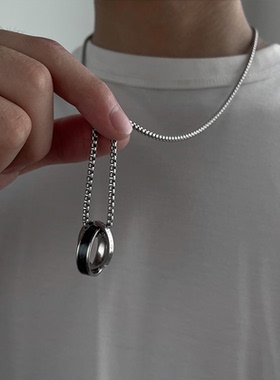 双环项坠男潮钛钢不掉色项链