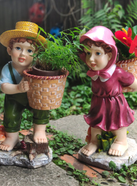 花盆多肉可爱风人像阳台别墅摆件