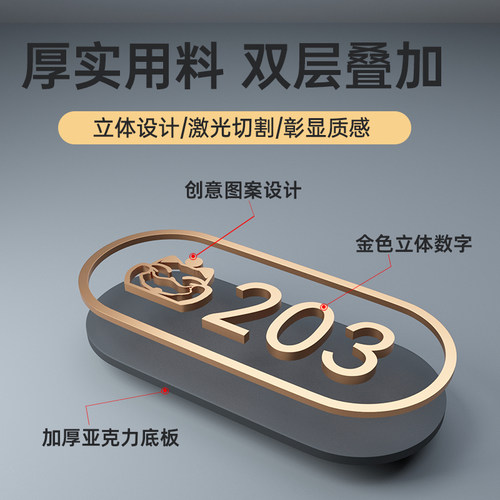 夜光门牌定制平安喜乐门牌号码牌家用出租房公寓酒店宾馆房号客房门牌标识牌发光门牌号家用门派门号牌门牌贴 - 图1