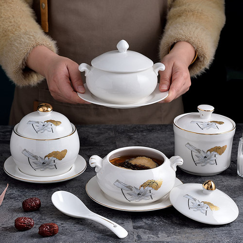 陶瓷隔水小炖盅一人份食佛跳墙家用燕窝甜品碗炖汤蒸位上汤盅商用 - 图1