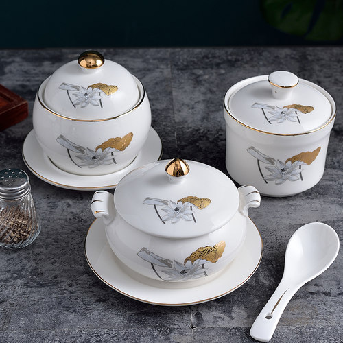 陶瓷隔水小炖盅一人份食佛跳墙家用燕窝甜品碗炖汤蒸位上汤盅商用 - 图0