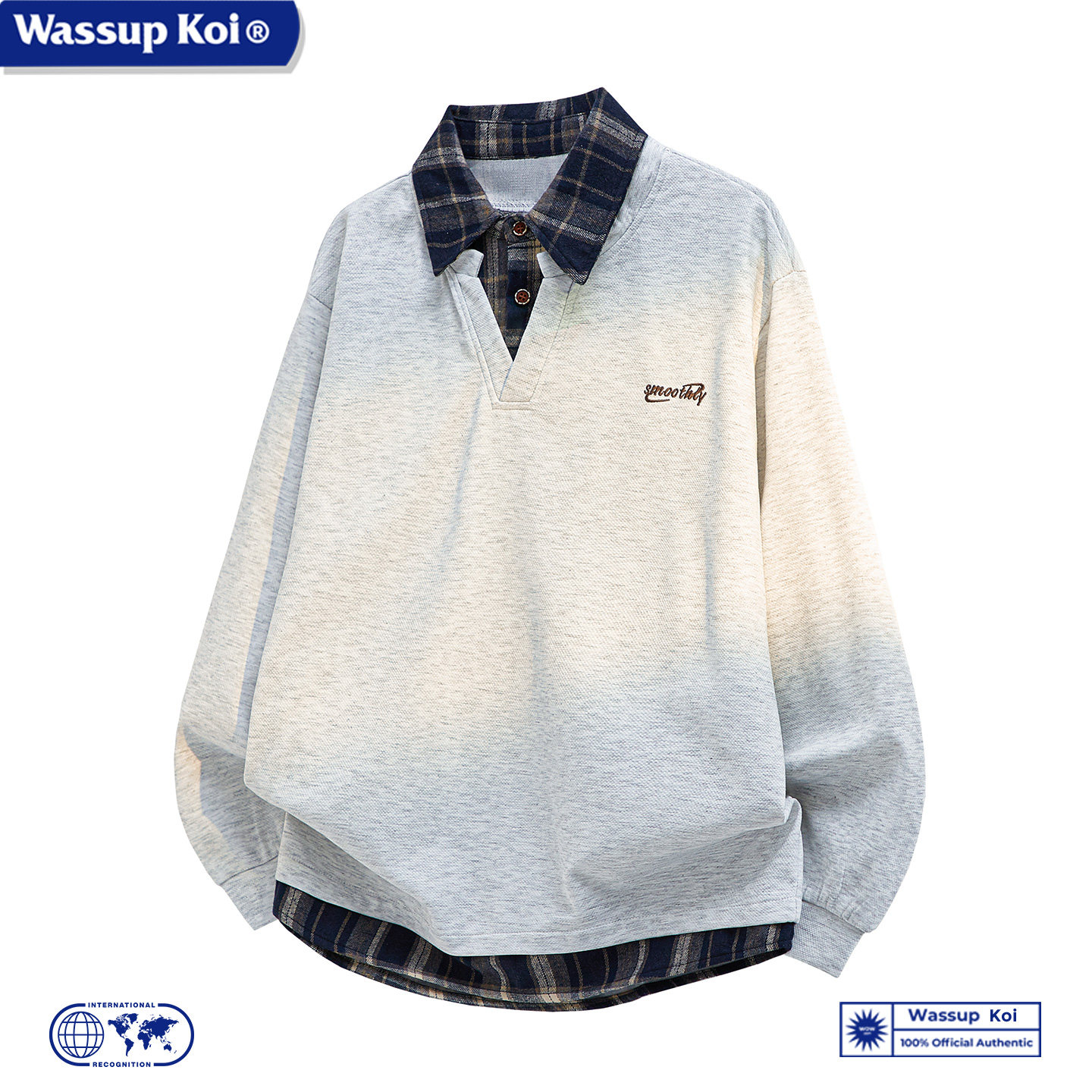 WASSUP KOI美式复古拼接假两件卫衣男女秋冬加绒衬衫领polo衫上衣,淘宝优惠券,粉丝福利购,淘宝优惠卷