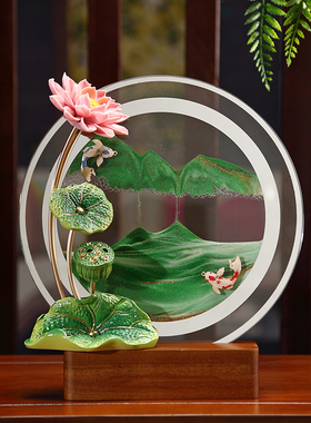 珐琅彩新中式兰花流沙画摆件