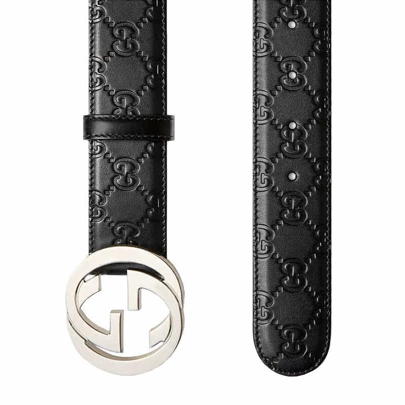 gucci男士双g压纹黑色牛皮皮带 奢聚优品海外腰带/皮带/腰链